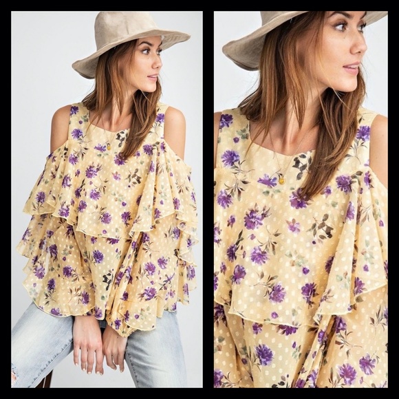 BNWT Easel "Rosie Pom Pom" Ruffle Detailed Chiffon Top - Picture 9 of 13